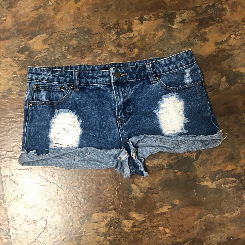 Distressed jean shorts